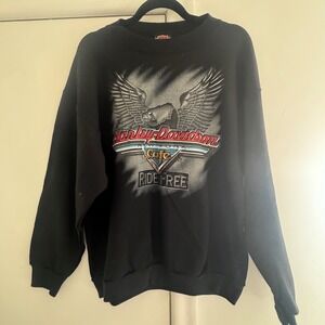 Vintage Harley-Davidson New York Cafe Ride Free Eagle Sweatshirt Black Men L USA